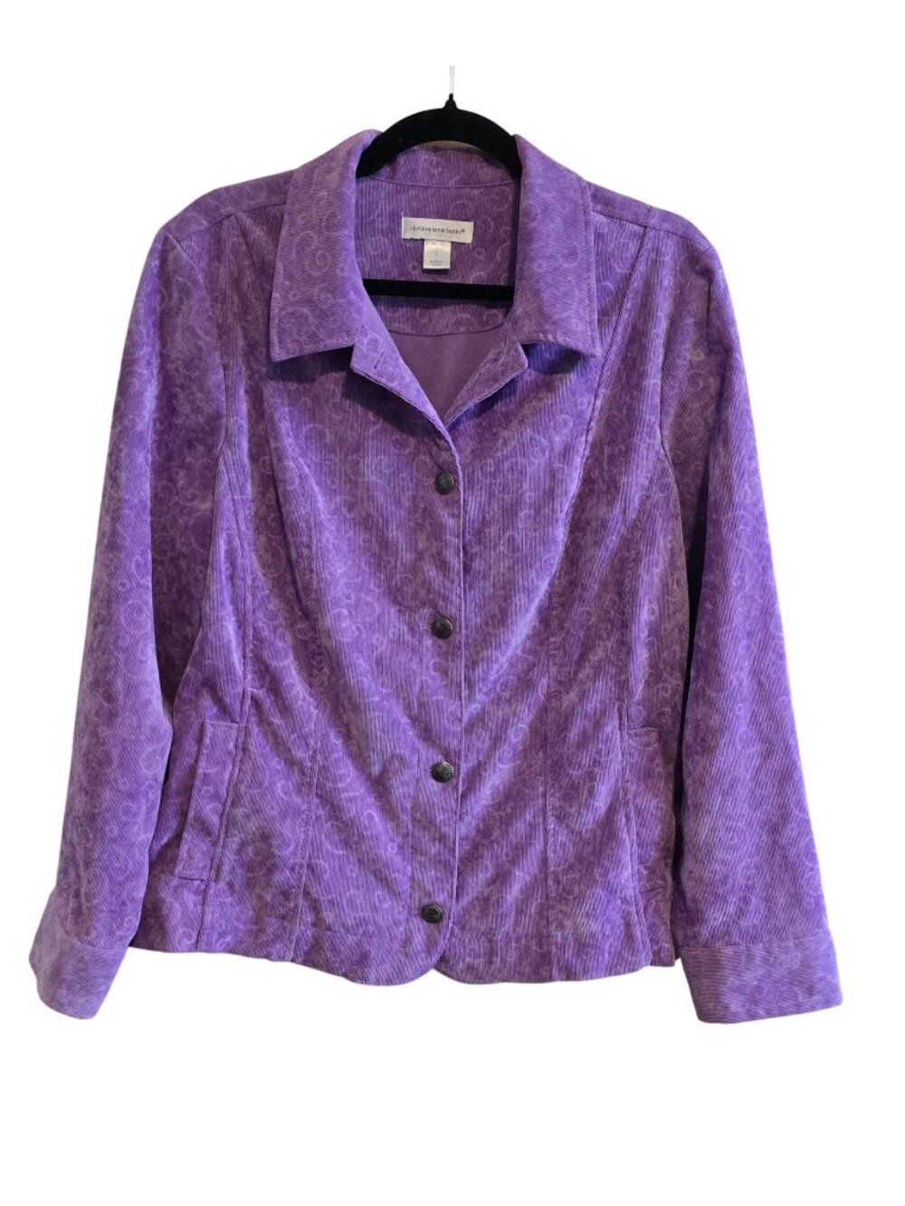 Christopher & Banks Purple Corduroy Button-Up Jacket Swirl Pattern vintage